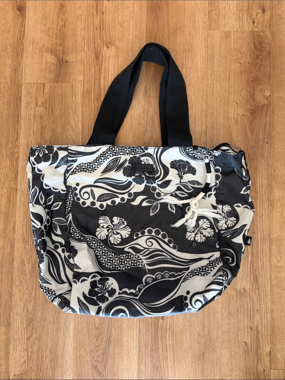 Volcom Black and White Floral Tote